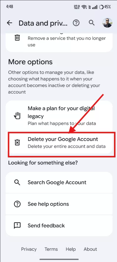 how to delete google account